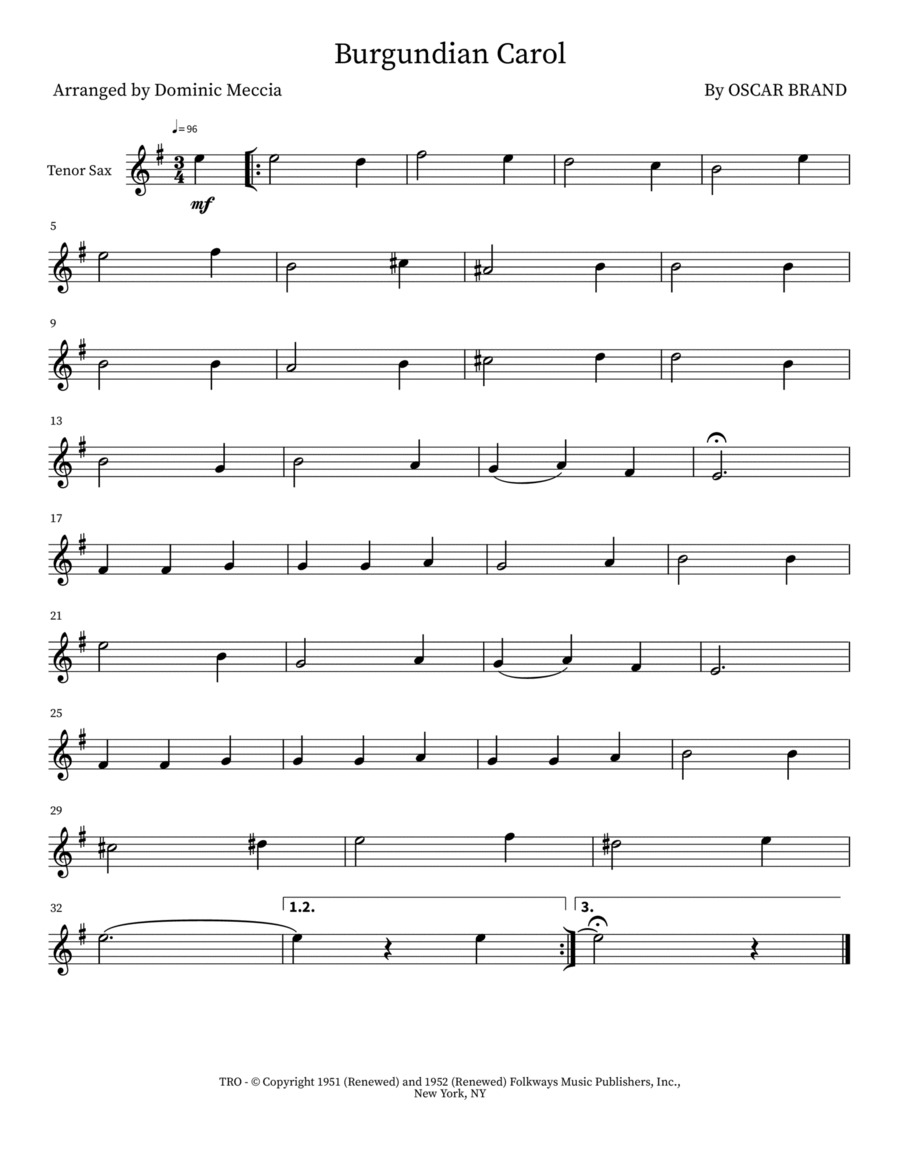 Burgundian Carol Tenor Saxophone scores gallery preview page 1