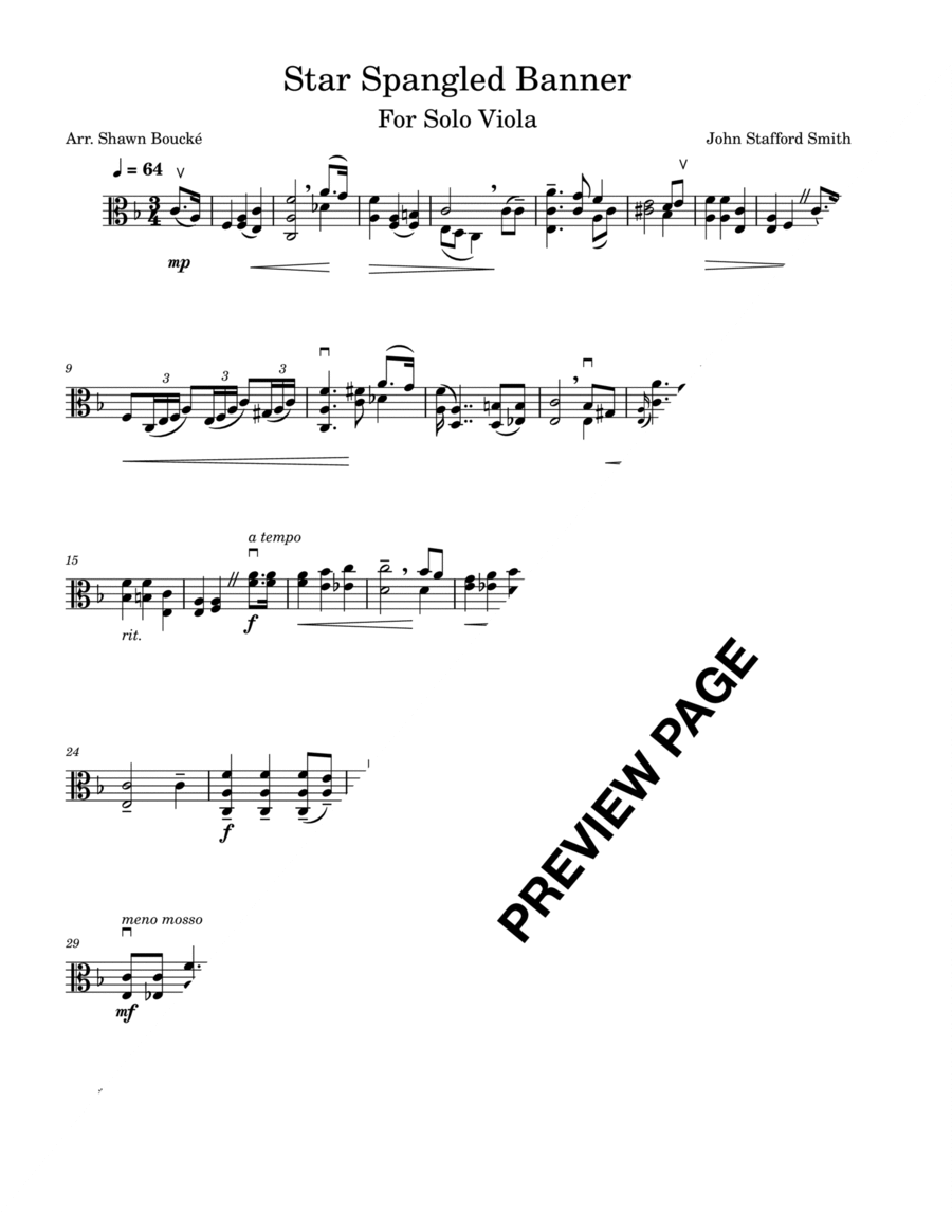 Star Spangled Banner - National Anthem for Solo Viola (Advanced) Viola Solo scores gallery preview page 1