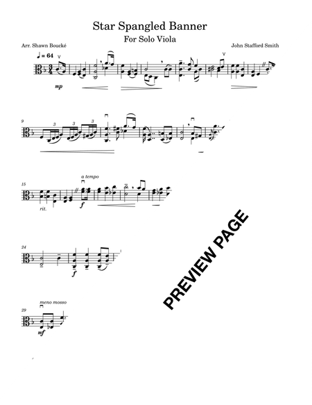 Star Spangled Banner - National Anthem for Solo Viola (Advanced)