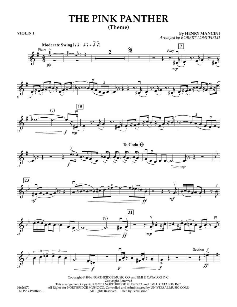 The Pink Panther (Theme) - Violin 1 Orchestra scores gallery preview page 1