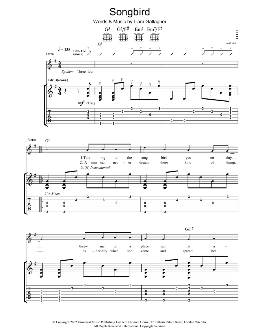 Songbird Acoustic Guitar scores gallery preview page 1