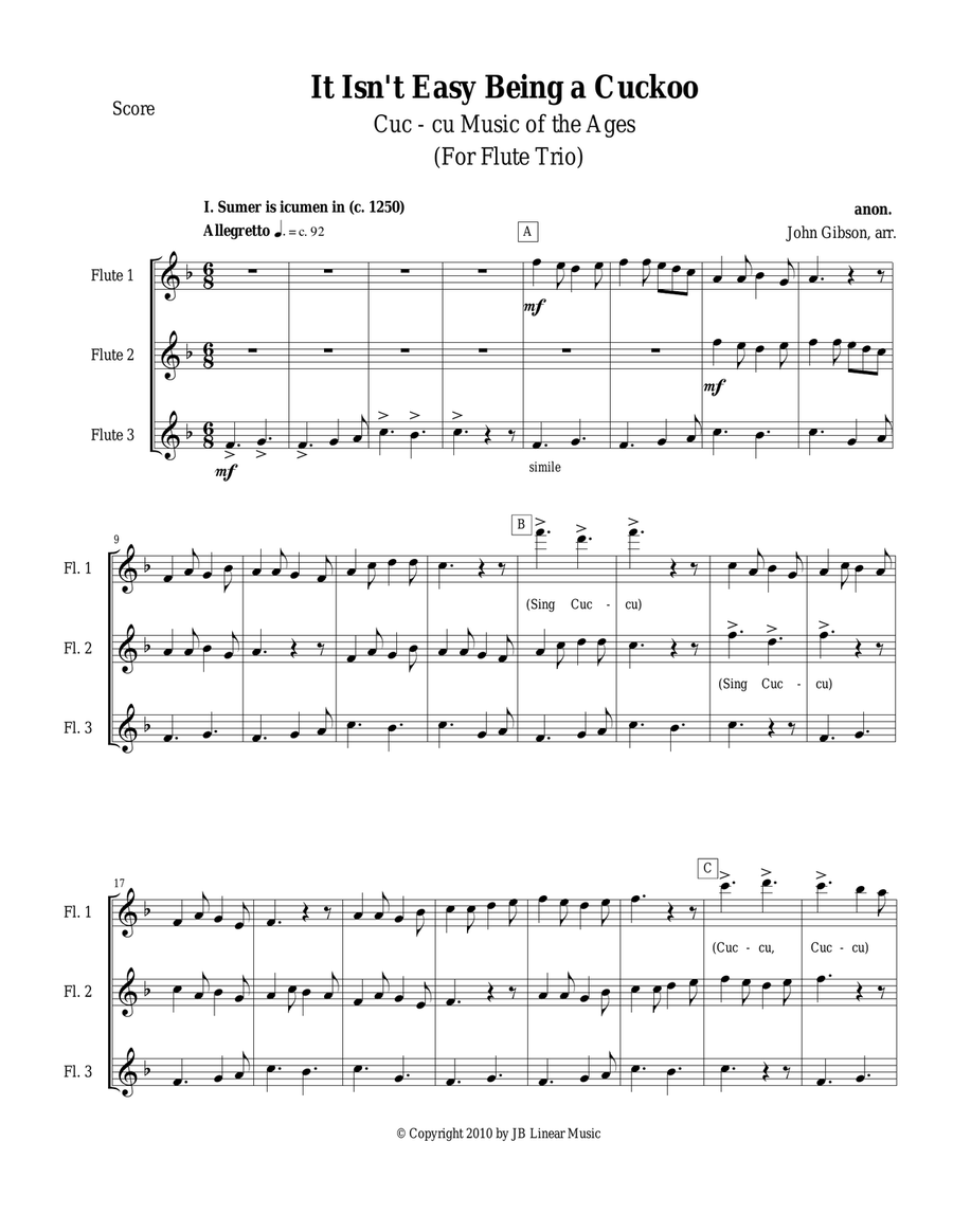 It Isn't Easy Being a Cuckoo for flute trio Flute Trio scores gallery preview page 2