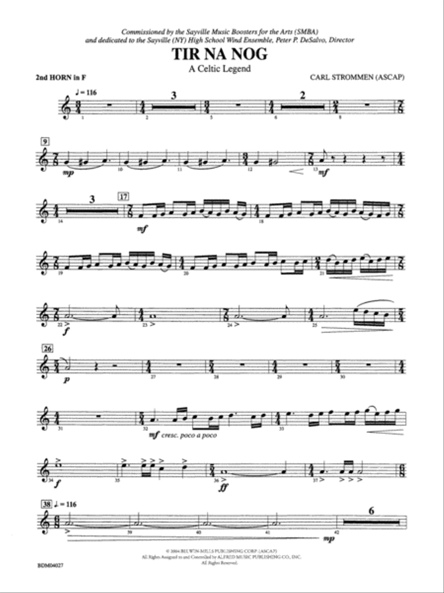 Tir Na Nog (A Celtic Legend): 2nd F Horn Concert Band scores gallery preview page 1