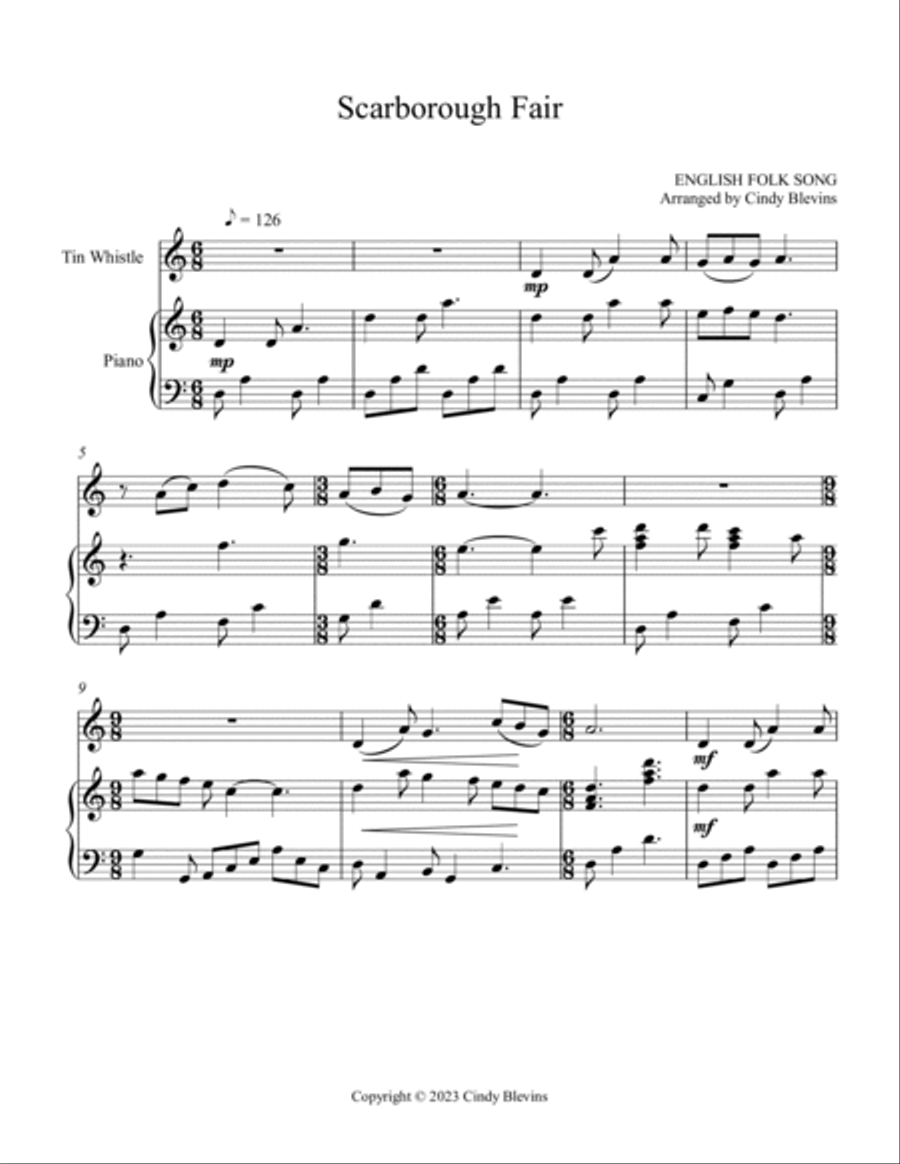 Scarborough Fair, Piano and Tin Whistle (D) Piano scores gallery preview page 2