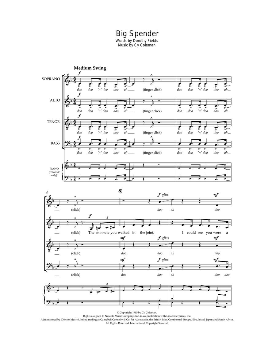 Big Spender (from Sweet Charity) Choir scores gallery preview page 1