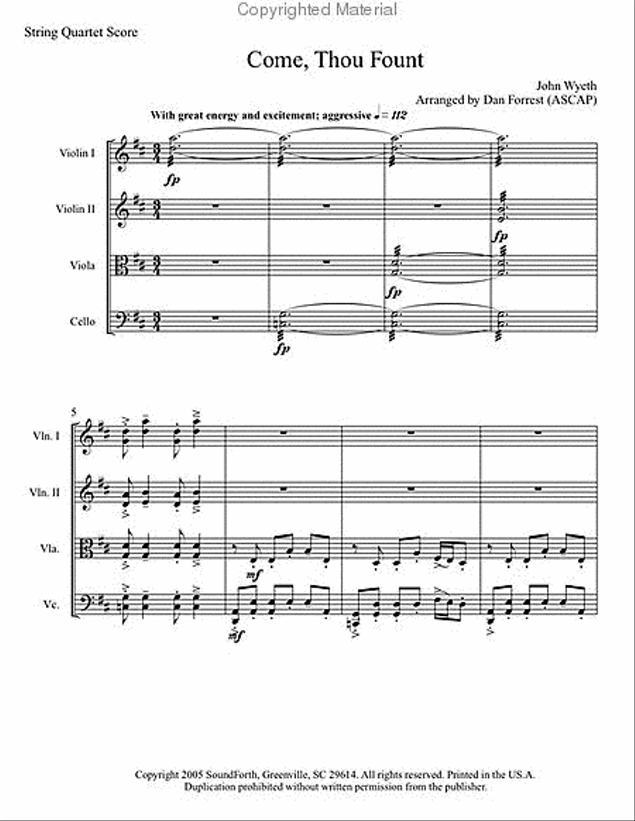 Come, Thou Fount of Every Blessing String Quartet scores gallery preview page 2