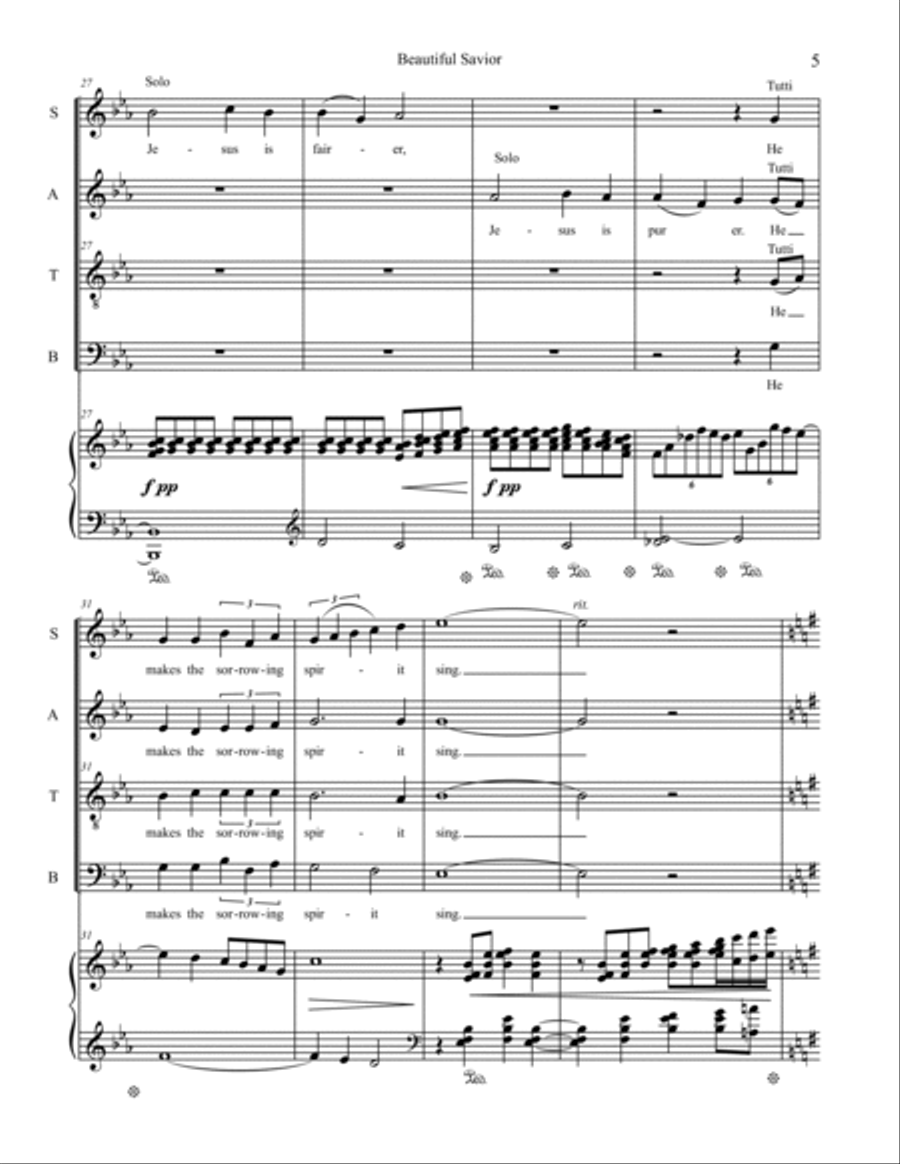 Beautiful Savior : Choral Pack includes 2 keys of SATB and Piano + SSAB version 4-Part scores gallery preview page 5