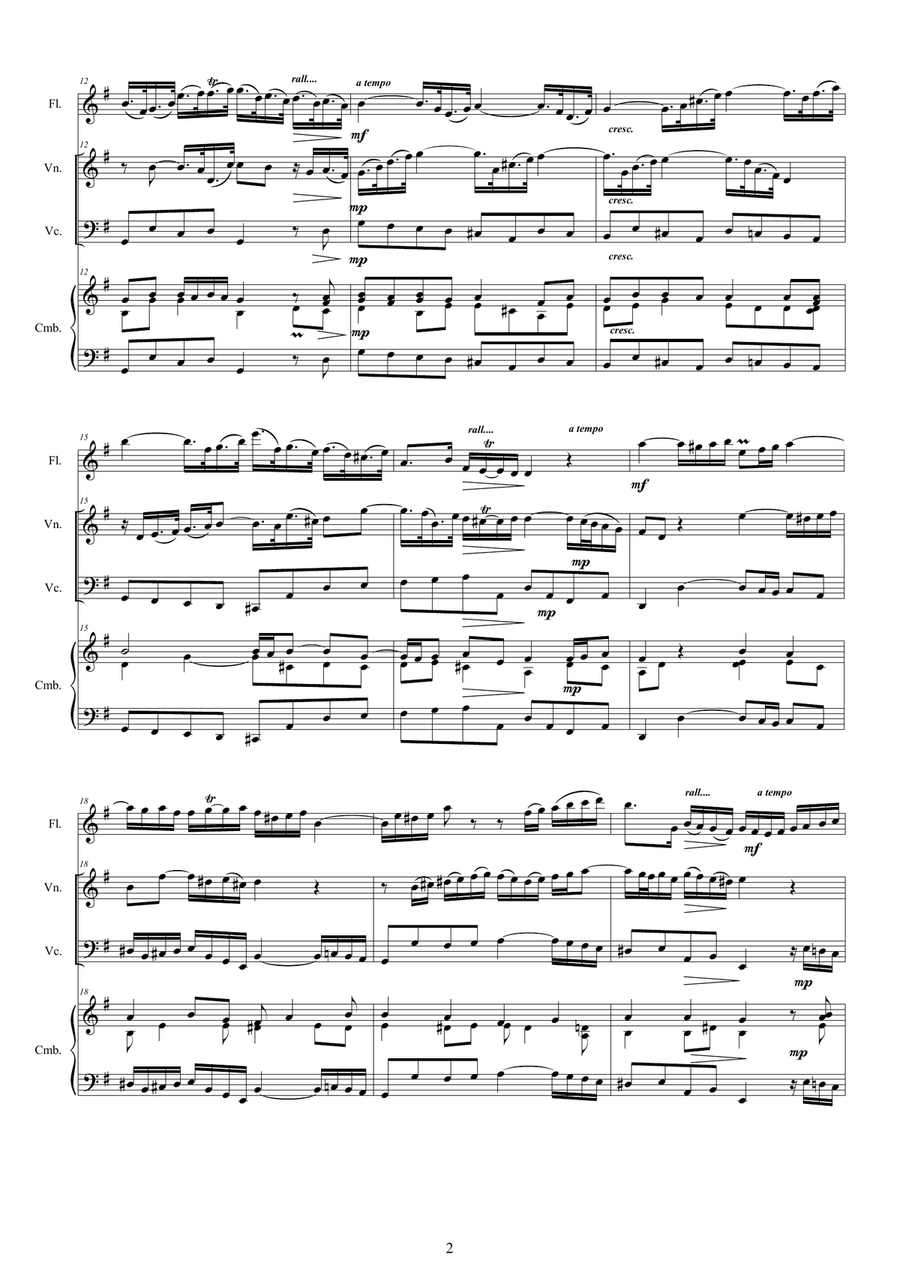 Bach - Trio Sonata in G major BWV 1038 for Flute, Violin, Cello and Harpsichord (or Piano) Small Ensemble scores gallery preview page 2