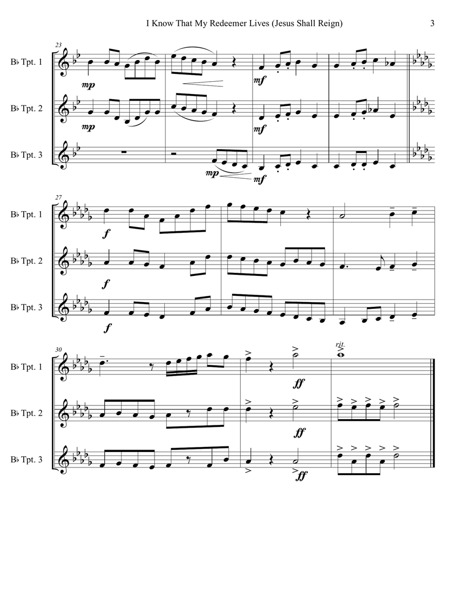 I Know That My Redeemer Lives for Trumpet Trio Trumpet Trio scores gallery preview page 3