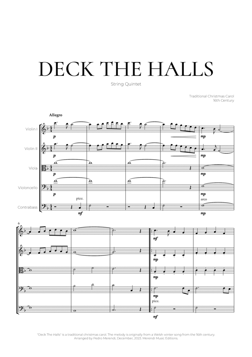 Deck The Halls (String Quintet) - Christmas Carol image number null