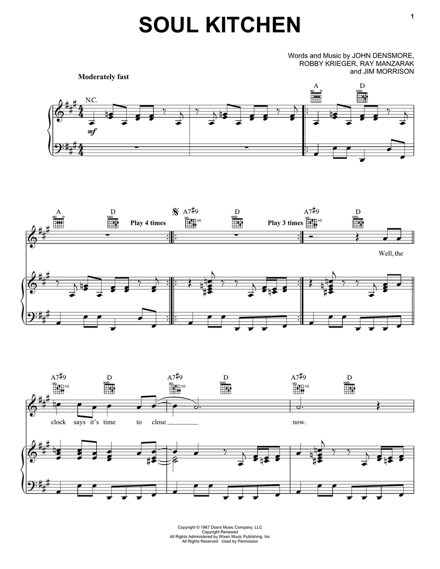 Soul Kitchen Piano, Vocal, Guitar scores gallery preview page 1