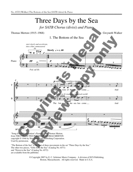 Three Days by the Sea: 1. The Bottom of the Sea (Choral Score) image number null