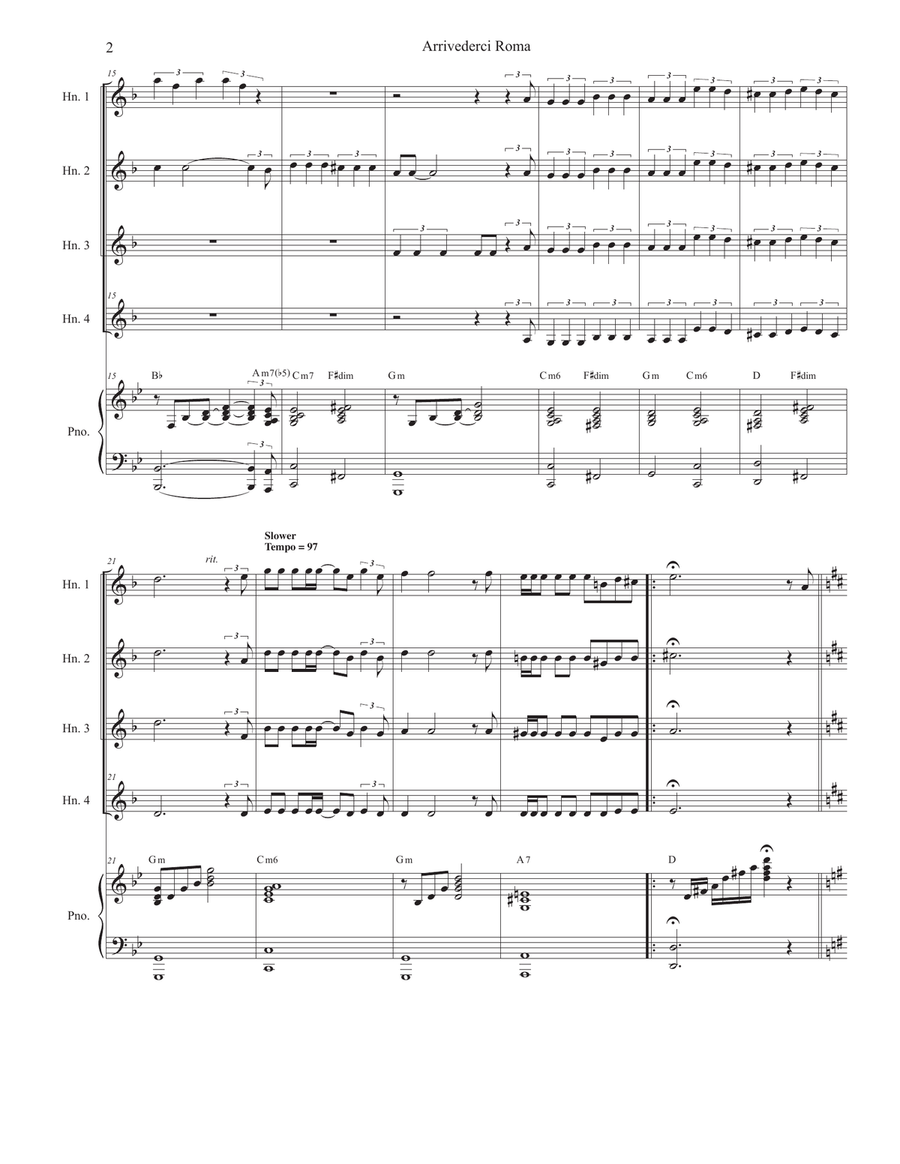 Arrivederci Roma (goodbye To Rome) Brass Quartet scores gallery preview page 2
