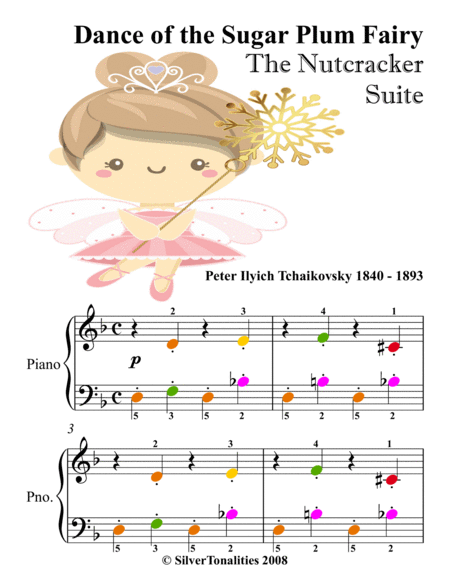 Dance of the Sugar Plum Fairy the Nutcracker Suite Easy Piano Sheet Music with Colored Notation