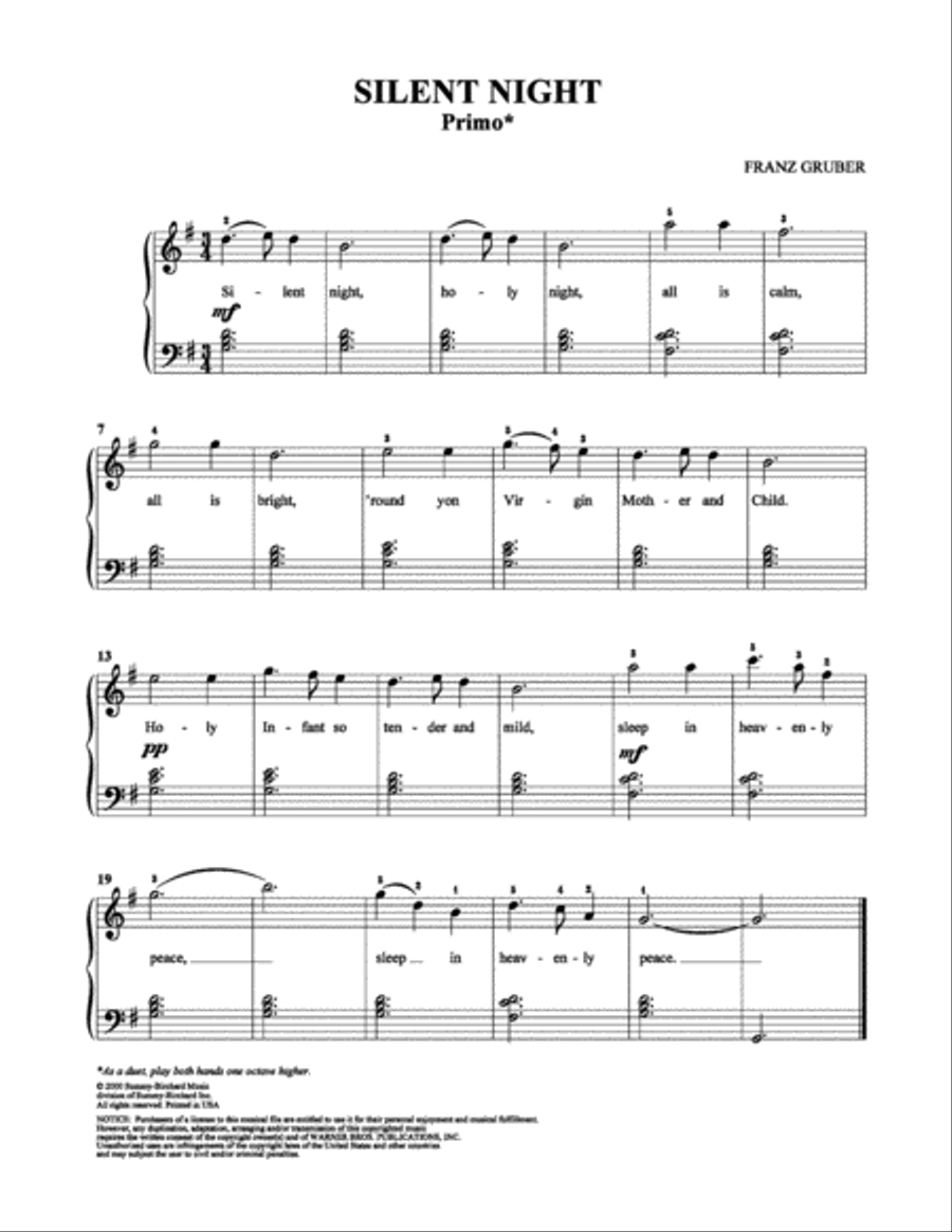 Silent Night Silent Night Piano Duet scores gallery preview page 1