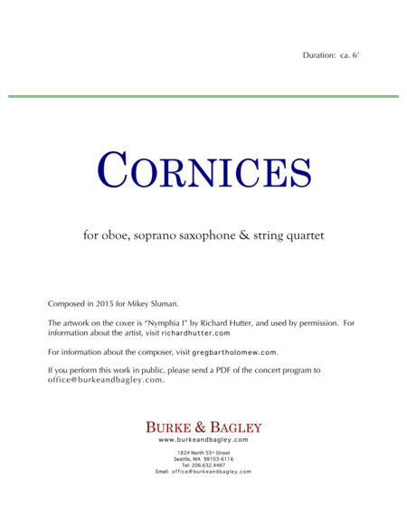 Cornices for oboe, soprano saxophone & string quartet image number null