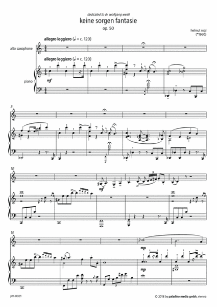 Keine Sorgen Fantasie, Op. 50, for Alto Saxophone and Piano image number null