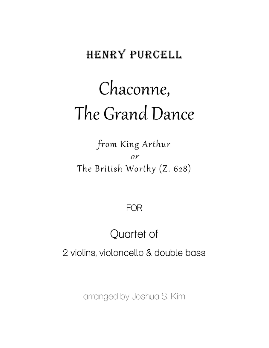 Chaconne from King Arthur for String Quartet (2 violins, cello and double bass) String Quartet scores gallery preview page 1