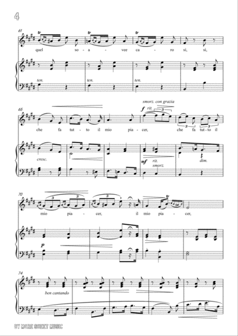 Lotti-Pur dicesti,o bocca bella in E Major,for Voice and Piano Voice Solo scores gallery preview page 6