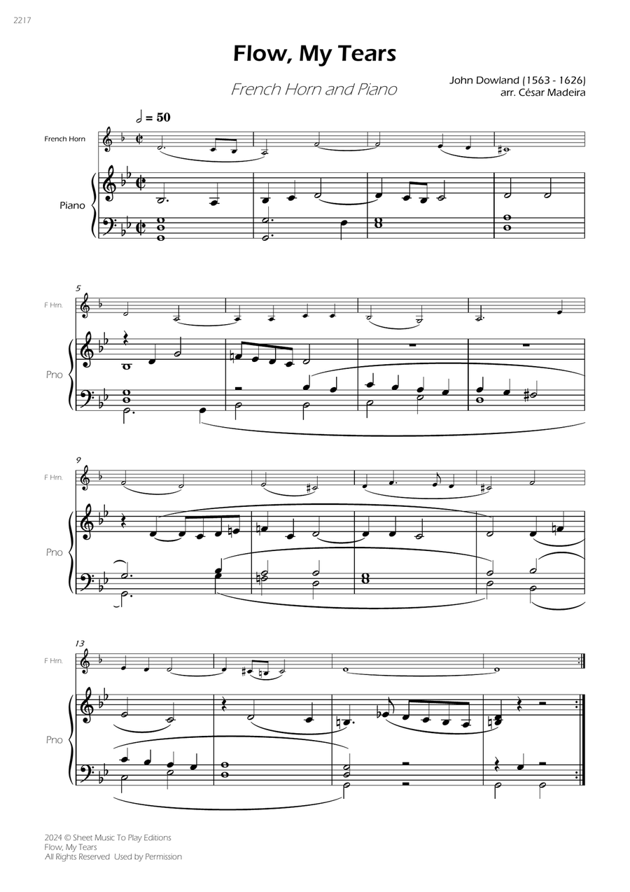 Flow My Tears - French Horn and Piano (Full Score and Parts) Piano scores gallery preview page 3