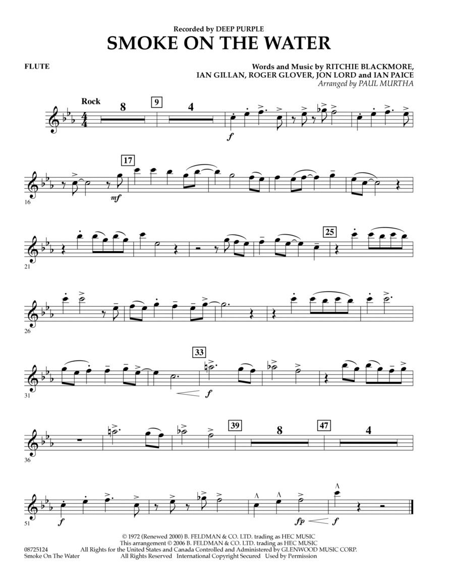 Smoke on the Water - Flute Flute scores gallery preview page 1