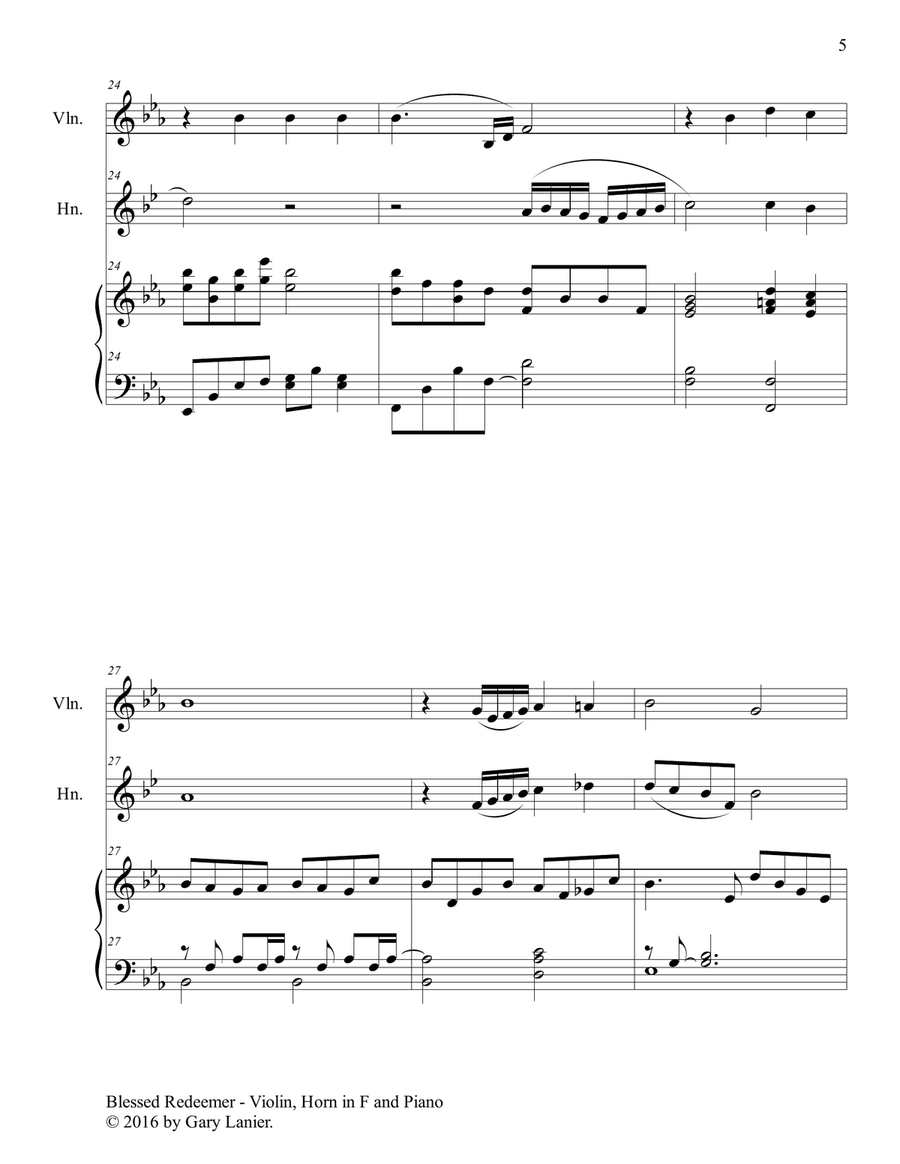3 FAVORITE HYMNS (Trio - Violin, Horn in F & Piano with Score/Parts) Violin scores gallery preview page 6