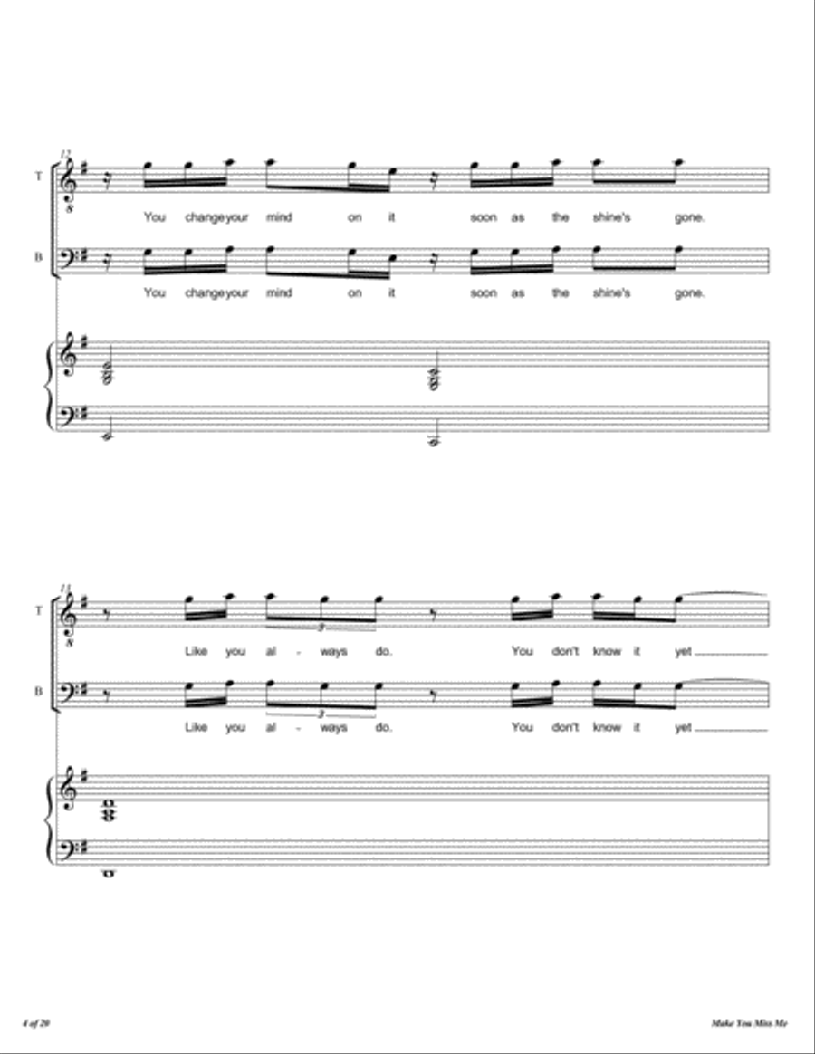 Make You Miss Me 4-Part scores gallery preview page 5