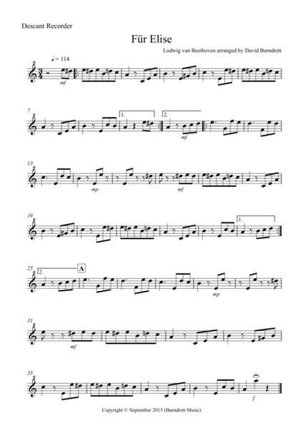 Fur Elise for Descant Recorder and Piano image number null