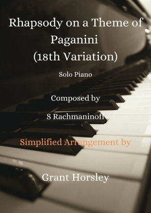 Book cover for Rhapsody on theme of Paganini" (18th variation) Piano Solo -Simplified Version