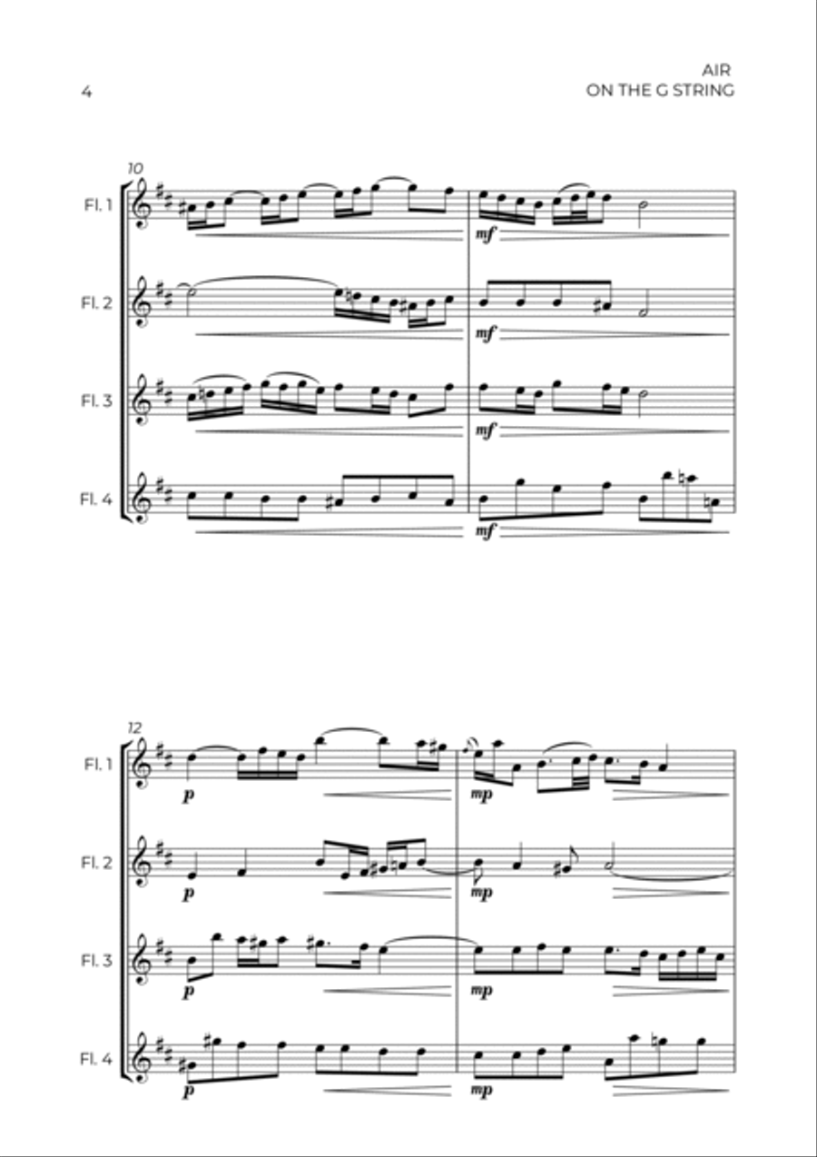 AIR ON THE G STRING -FLUTE QUARTET Flute Quartet scores gallery preview page 4