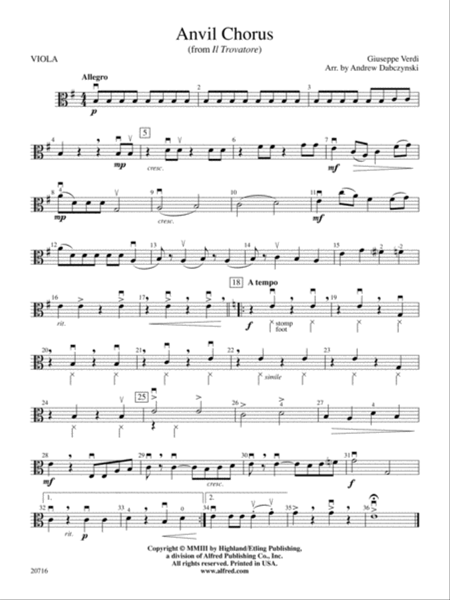Anvil Chorus (from Il Trovatore): Viola String Orchestra scores gallery preview page 1