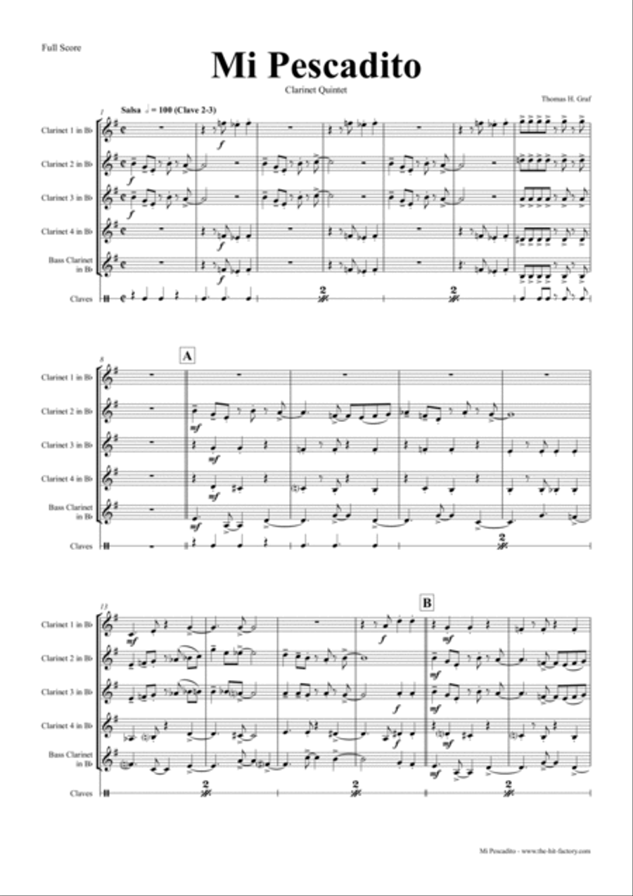 Mi Pescadito - Salsa - Clarinet Quintet Clarinet Quintet scores gallery preview page 3