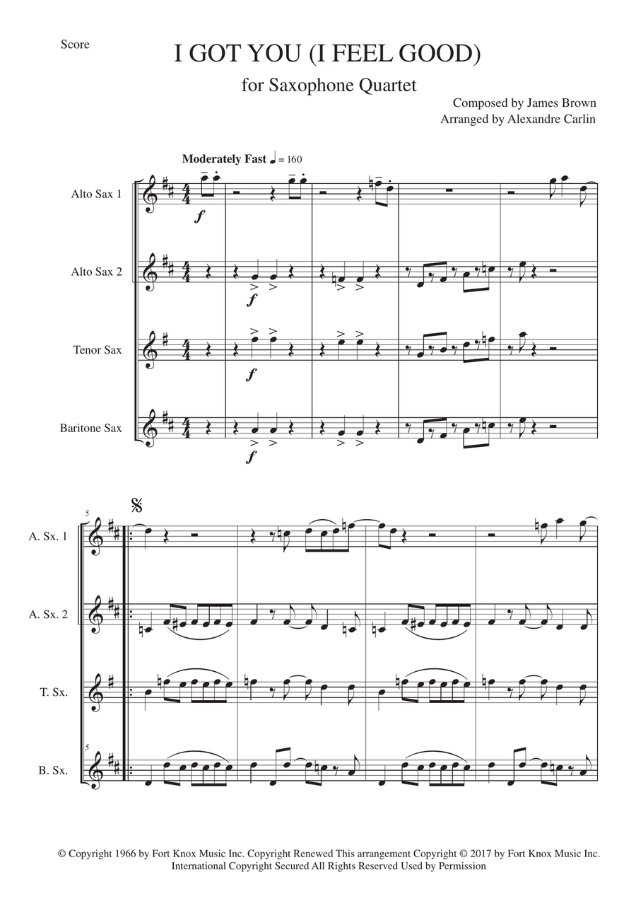 I Got You (i Feel Good) Saxophone Quartet scores gallery preview page 3