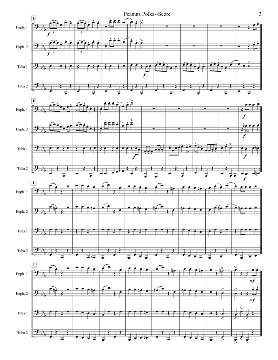 Peanuts Polka - Tuba/Euphonium Quartet Brass Ensemble scores gallery preview page 3