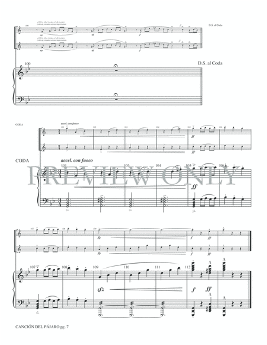 Canción del Pájaro (Song of the Bird) Trumpet Duet scores gallery preview page 9