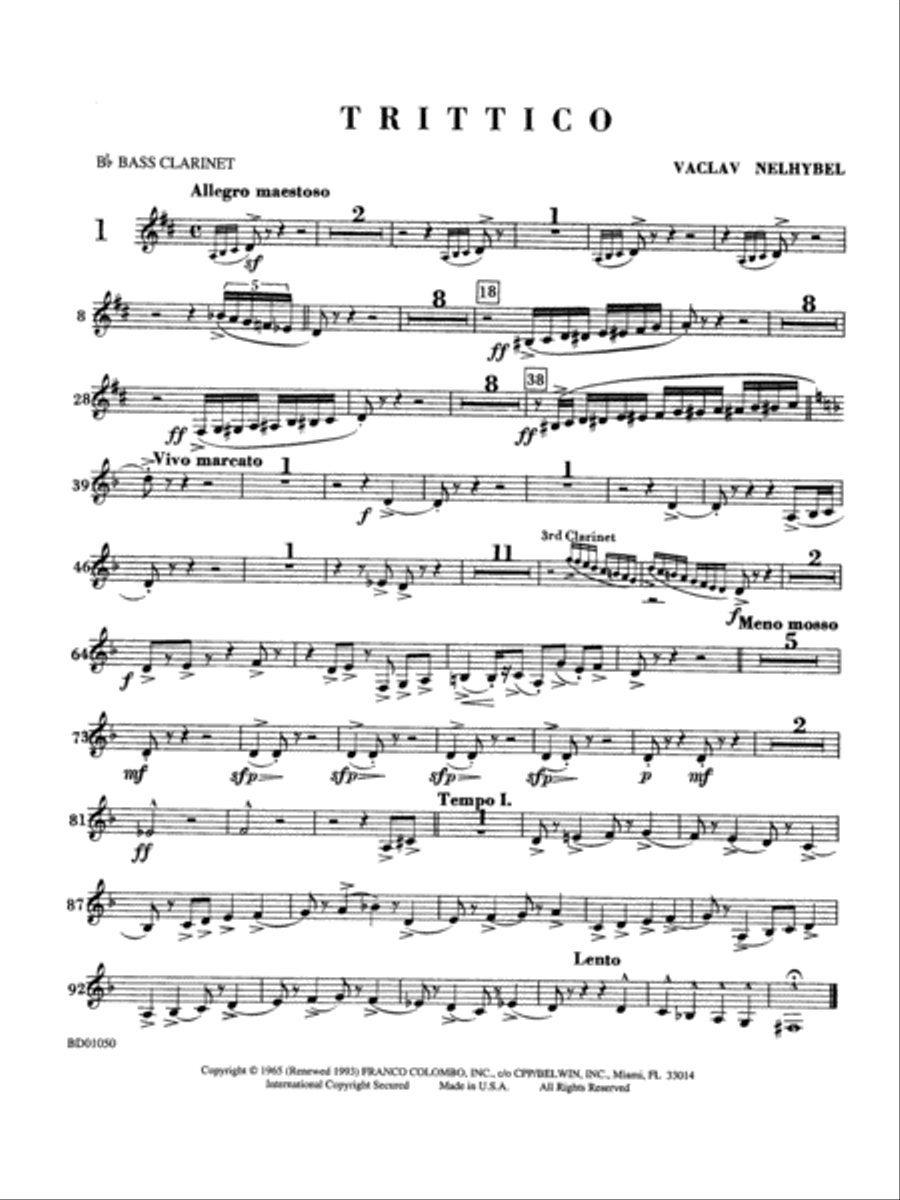 Trittico: B-flat Bass Clarinet Concert Band scores gallery preview page 1