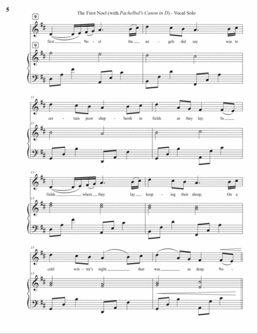 The First Noel (with Pachelbel's Canon in D) (Vocal Solo) Voice Solo scores gallery preview page 4