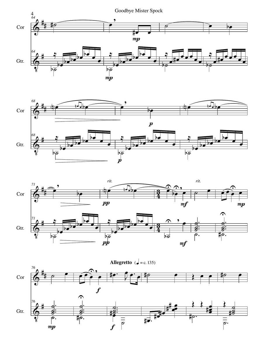 Goodbye Mister Spock for cor anglais and guitar English Horn scores gallery preview page 4