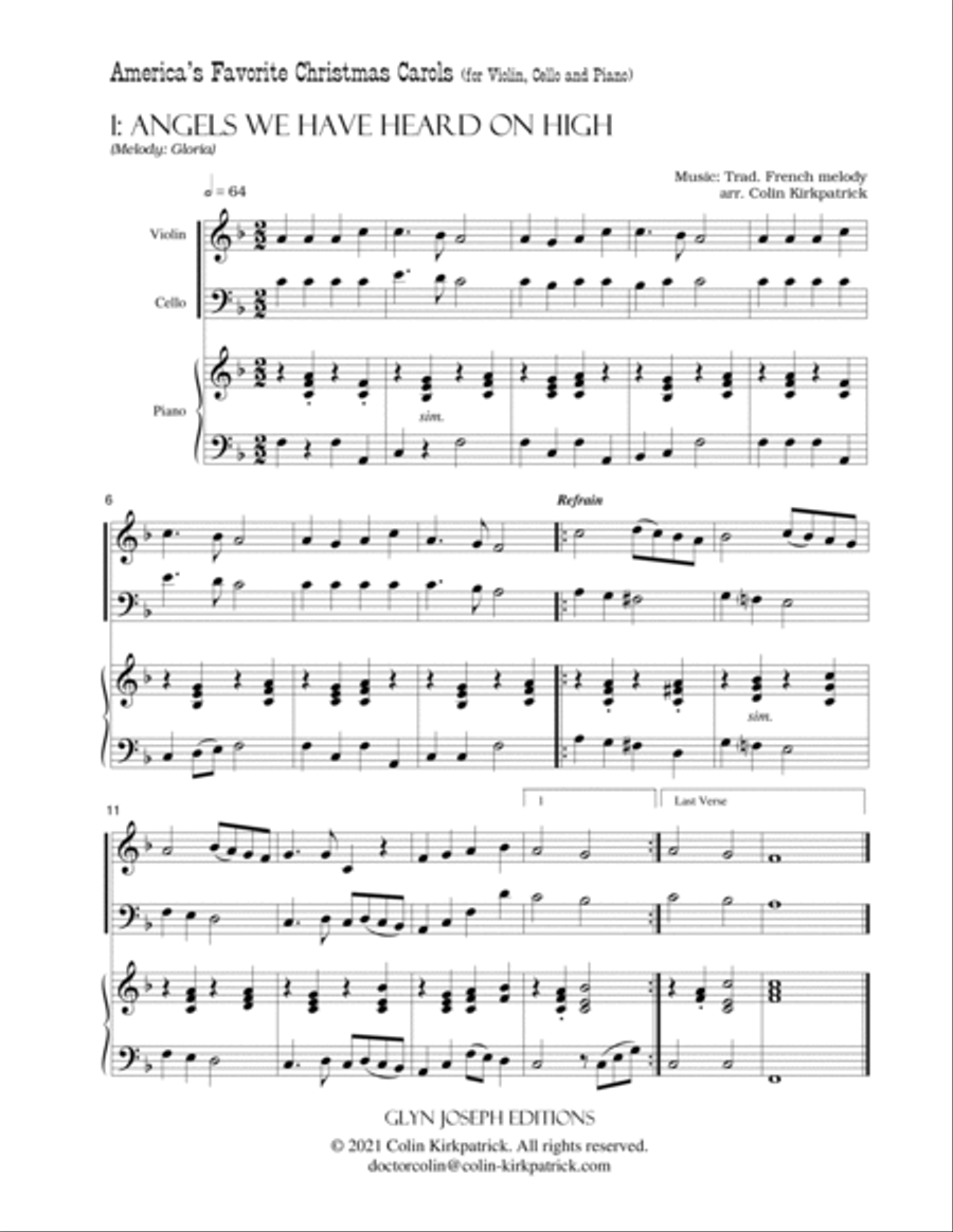 America's Favorite Christmas Carols arranged for Violin, Cello and Piano Piano Trio scores gallery preview page 3