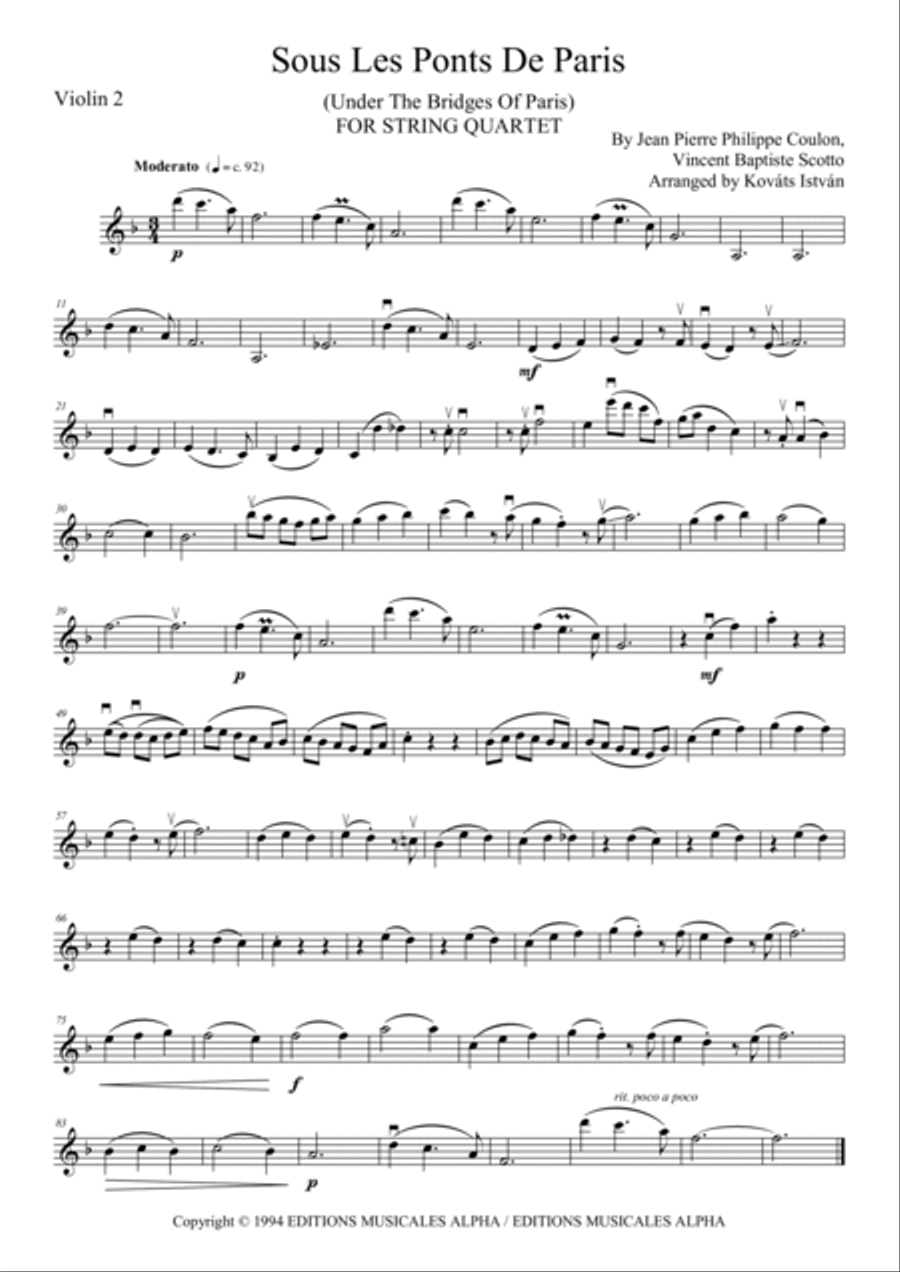 Sous Les Ponts De Paris String Quartet scores gallery preview page 2
