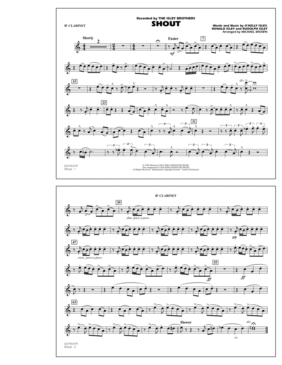 Shout - Bb Clarinet B-Flat Clarinet scores gallery preview page 1