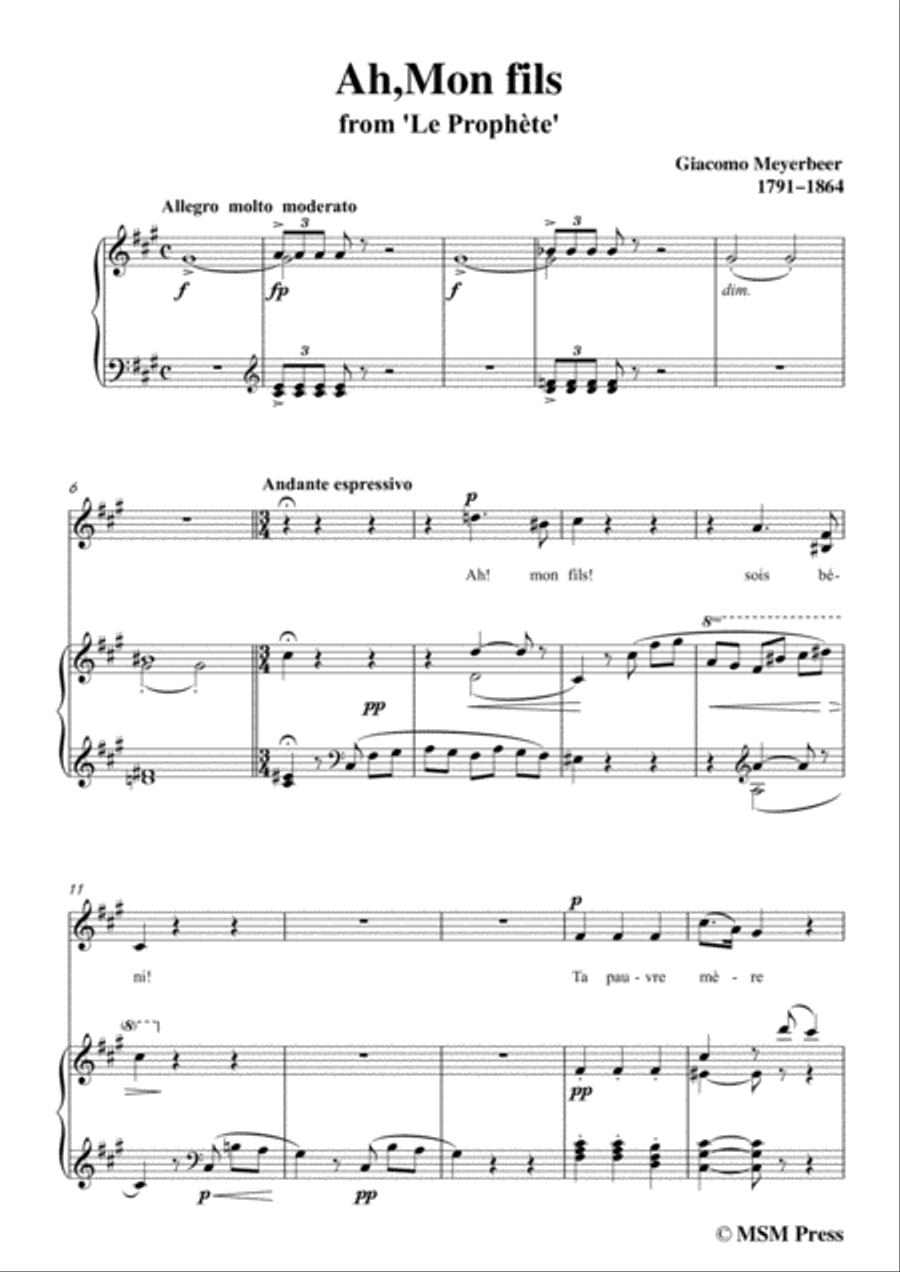 Meyerbeer-Ah,Mon fils from 'Le Prophète',in f sharp minor,for Voice and Piano Voice Solo scores gallery preview page 3