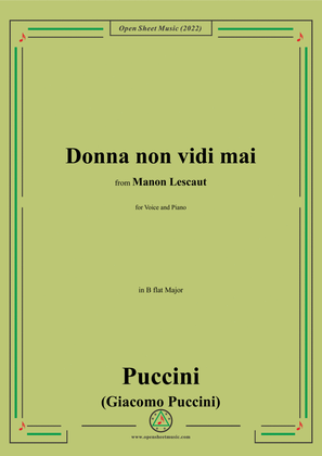 Book cover for Puccini-Donna non vidi mai,in B flat Major,from Manon Lescaut,for Voice and Piano