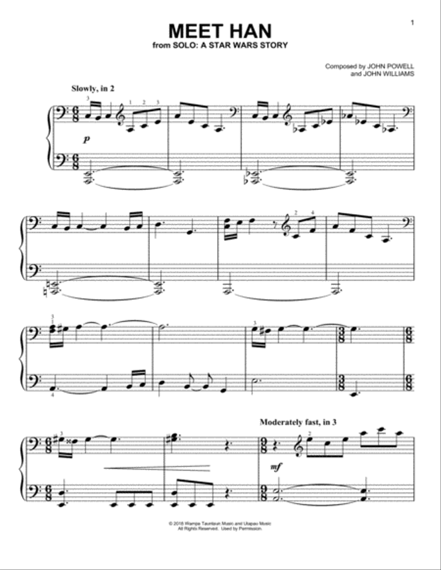 Meet Han (from Solo: A Star Wars Story) Easy Piano scores gallery preview page 1