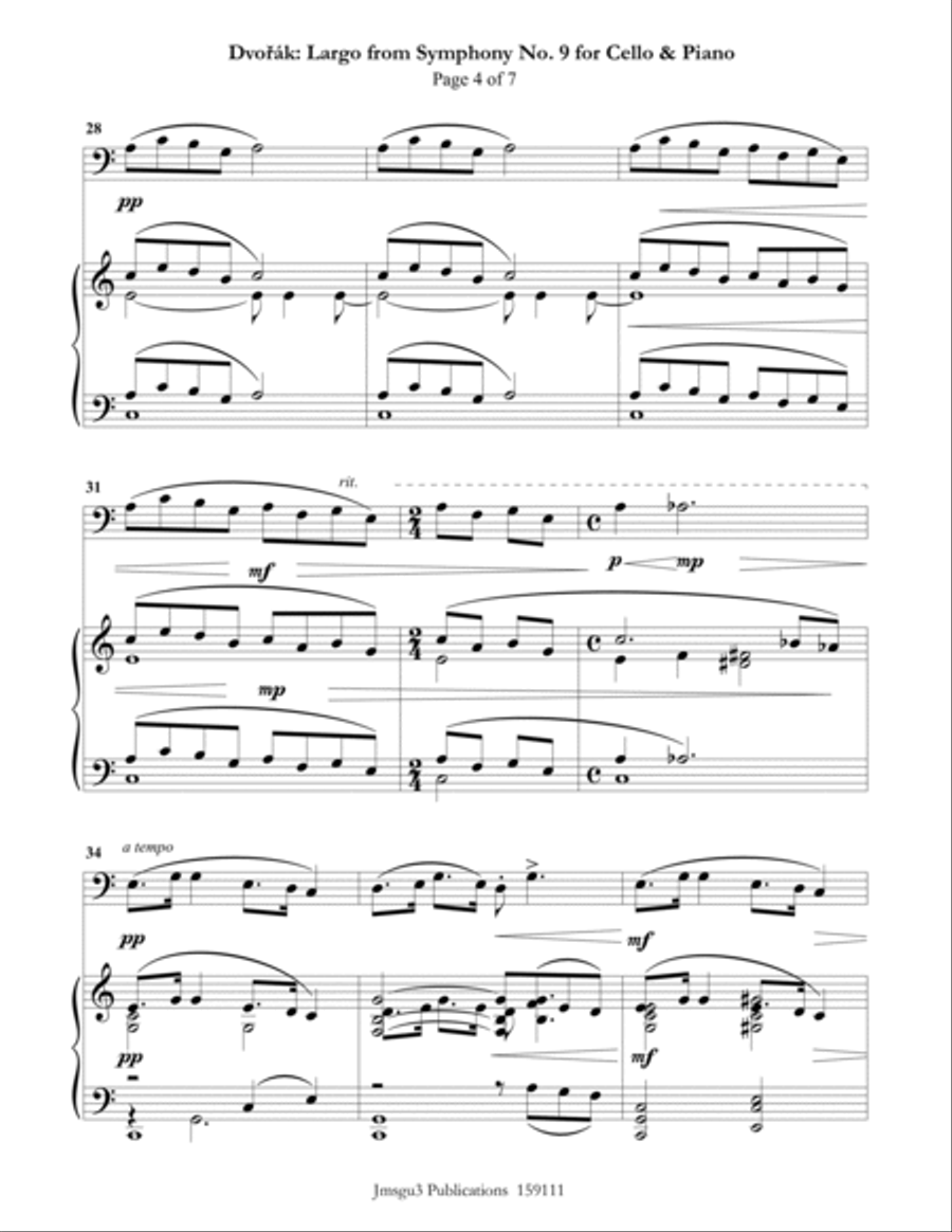 Dvořák: Largo from the New World Symphony for Cello & Piano Piano scores gallery preview page 4