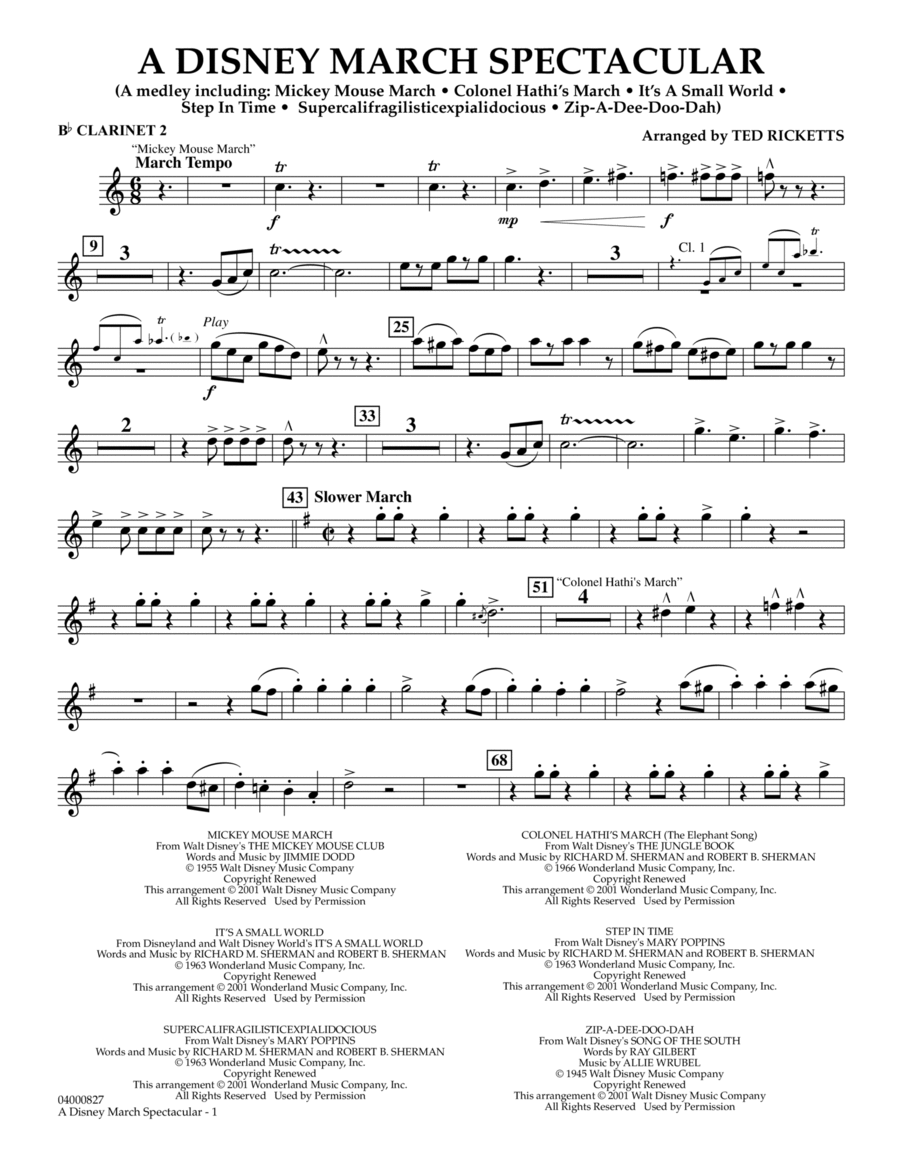 A Disney March Spectacular - Bb Clarinet 2 B-Flat Clarinet scores gallery preview page 1