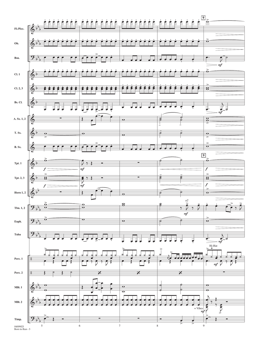 Born To Run (arr. Paul Murtha) - Conductor Score (Full Score) Concert Band scores gallery preview page 3