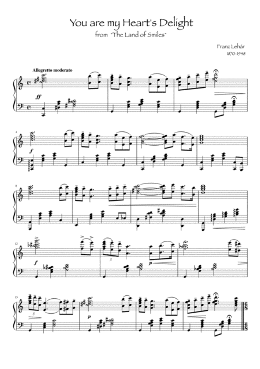 You are my Heart's Delight by Franz Lehar by Franz Lehar Piano Solo