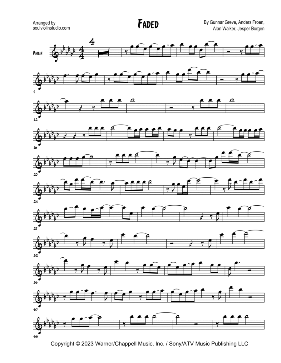 Faded Faded Violin Solo scores gallery preview page 1
