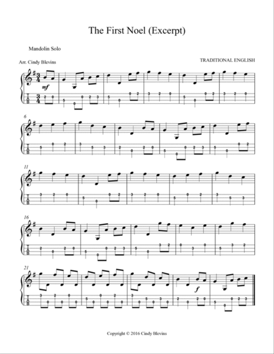 The First Noel, for Mandolin Solo Mandolin scores gallery preview page 2